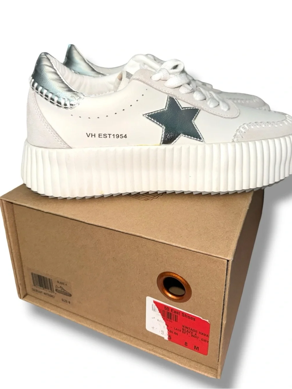 Vintage Havana Blaze 4 Star Platform Preppy-Pop Sneakers White Grey 8.5 NWOT